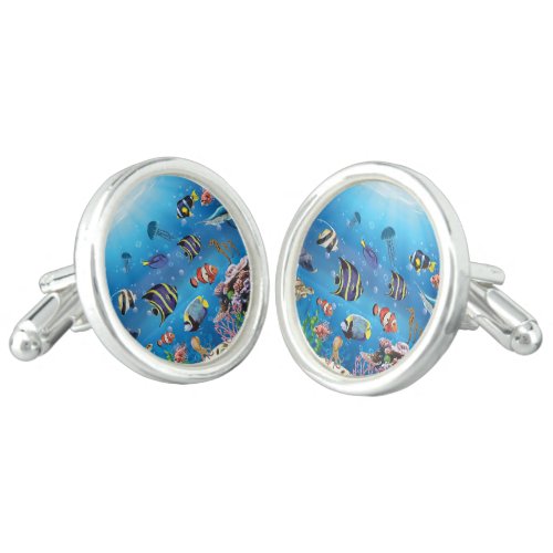 Tropical Fish swimming Seabed Cufflinks