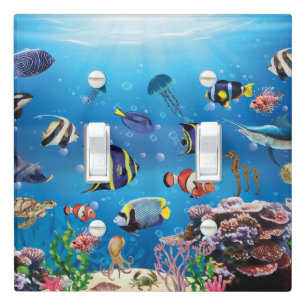 Tropical Fish swimming Seabed Light Switch Cover