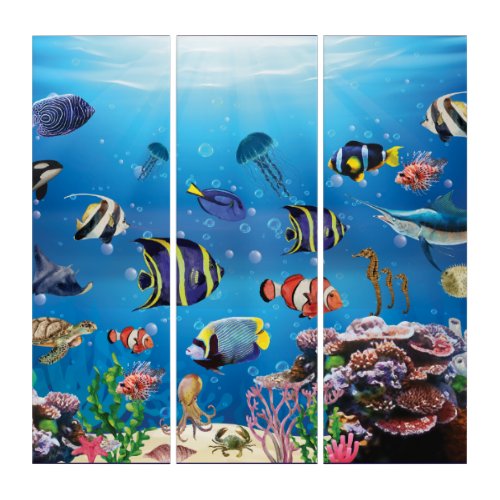 Tropical Fish swimming Seabed Triptych