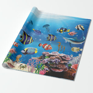 Tropical Fish swimming Seabed Wrapping Paper