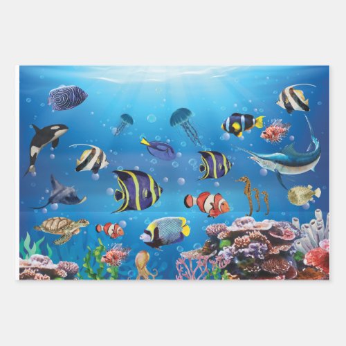 Tropical Fish swimming Seabed Wrapping Paper Sheet