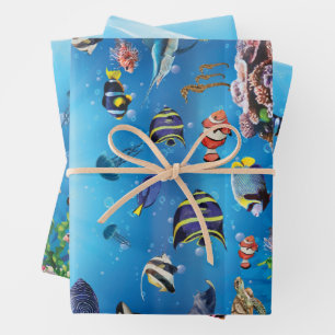 Tropical Fish swimming Seabed Wrapping Paper Sheets