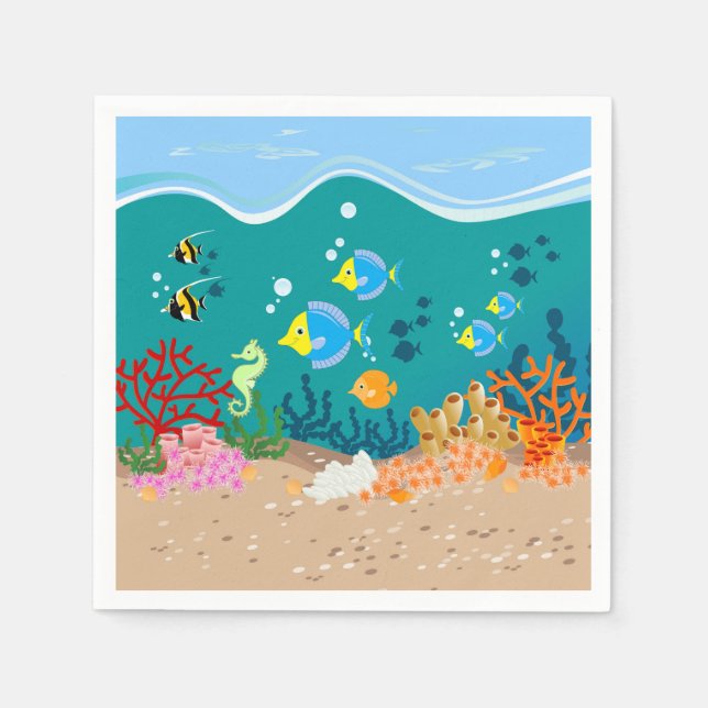 Tropical fish under the sea birthday party paper napkins (Front)