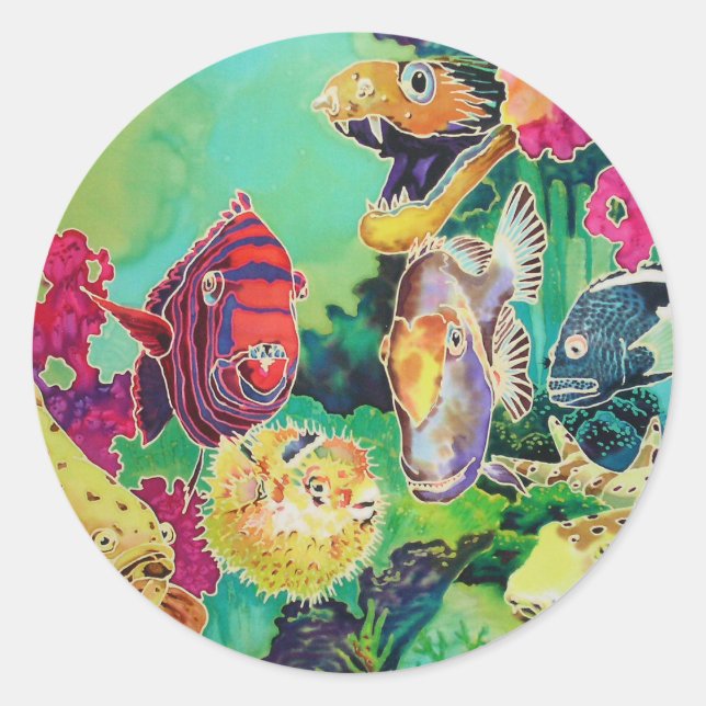 Tropical Fish Underwater Scene Classic Round Sticker (Front)