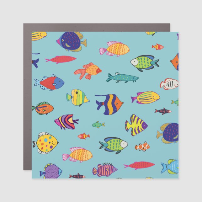 Tropical fish, vintage line pattern car magnet (Front)