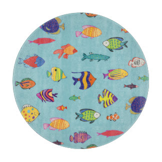 Tropical fish, vintage line pattern cutting board