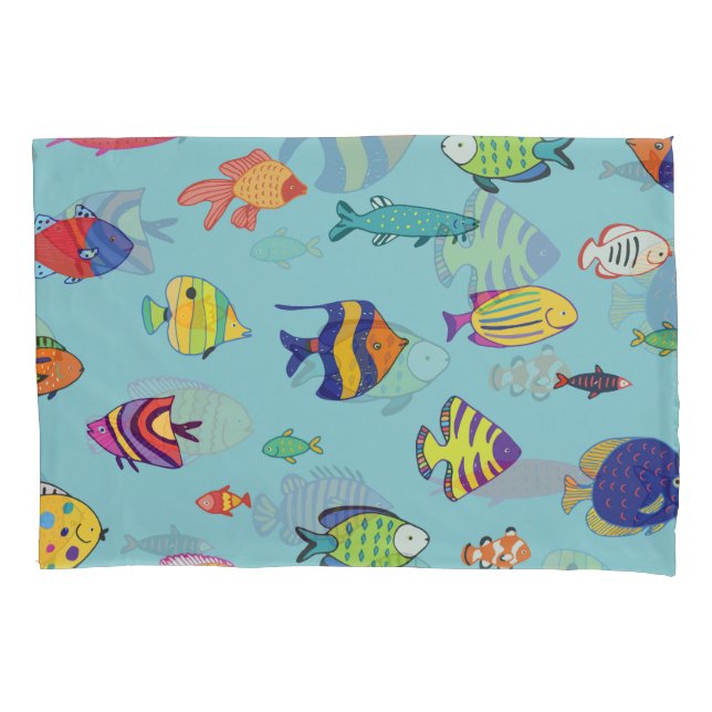 Tropical fish, vintage line pattern pillow case (Front)
