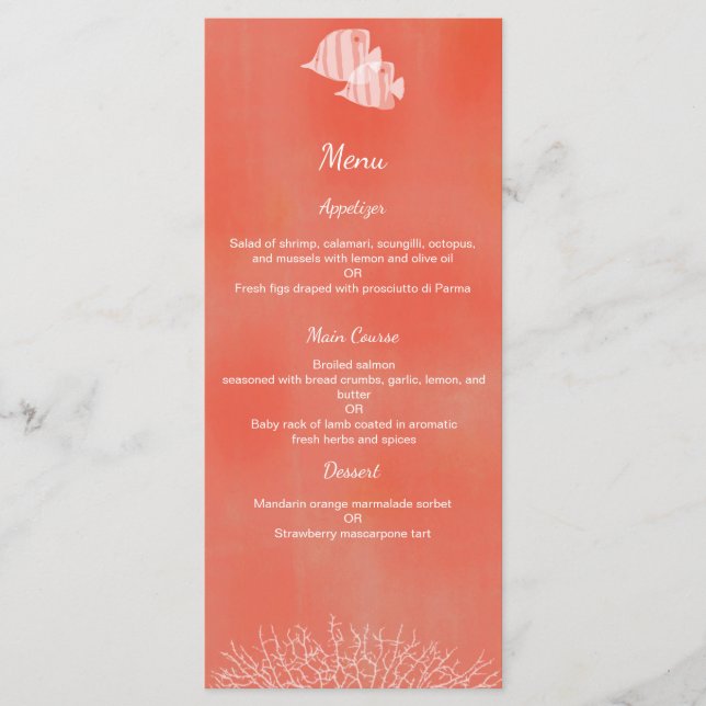 Tropical fish watercolor wedding menu (Front)
