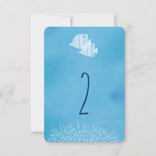 Tropical fish watercolor wedding table number (Front)