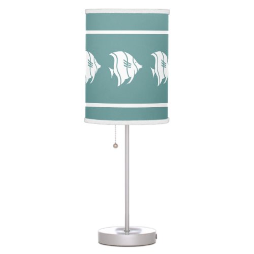 TROPICAL FISH White on blue teal Table Lamp