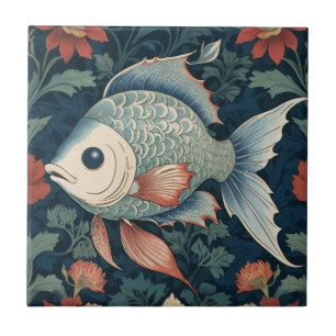 Tropical Fish William Morris style Aquatic Marine Ceramic Tile