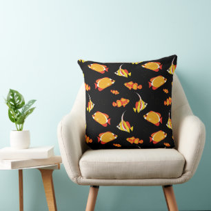 Tropical Fishes Swimming Colorful Ocean Themed Throw Pillow