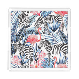 Tropical Flair: Flamingo Zebra Paradise Acrylic Tray