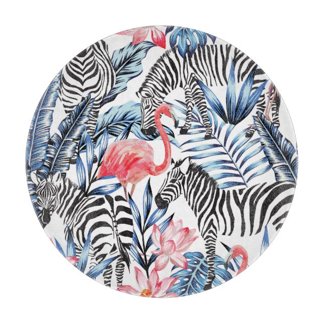 Tropical Flair: Flamingo Zebra Paradise Cutting Board (Front)