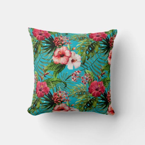 Tropical Flamigos And Palm Trees Throw Pillow
