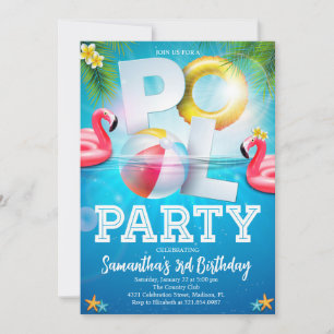 Tropical Flamingle Pool Party Birthday Invitation