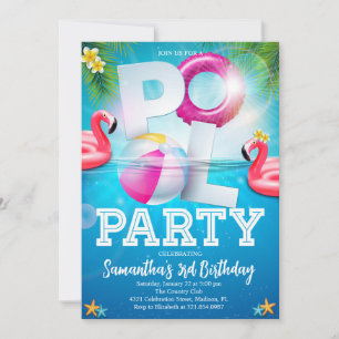 Tropical Flamingle Pool Party Birthday Invitation