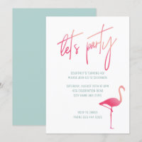 Tropical flamingo 40th birthday pink & mint invite