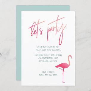 Tropical flamingo 40th birthday pink & mint invite