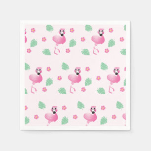 Tropical Flamingo And Flowers Pattern Light Pink Napkins