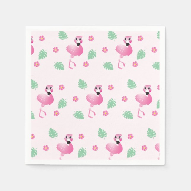 Tropical Flamingo And Flowers Pattern Light Pink Napkins (Front)