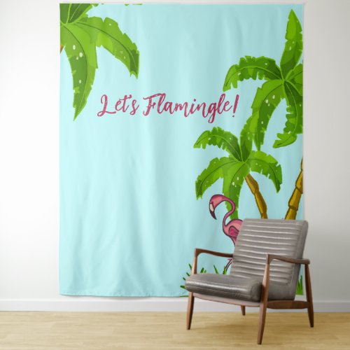 Tropical Flamingo and Flowers Tapestry