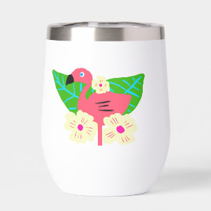 Tropical Flamingo and Flowers Thermal Wine Tumbler