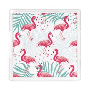 Tropical flamingo and leaves, summer pattern. acrylic tray