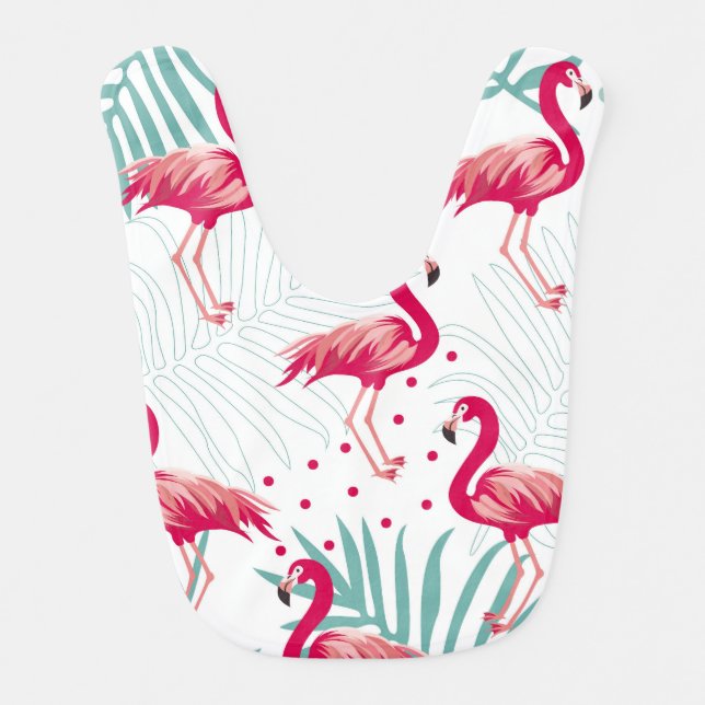 Tropical flamingo and leaves, summer pattern. baby bib (Front)