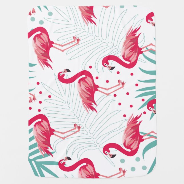 Tropical flamingo and leaves, summer pattern. baby blanket (Front)