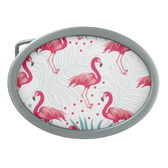 Tropical flamingo and leaves, summer pattern. belt buckle (Front)