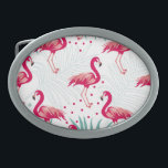 Tropical flamingo and leaves, summer pattern. belt buckle<br><div class="desc">Tropical seamless pattern with colorful pink flamingo and leafs.Summer Vintage background.Textile texure
Colorful flamingo and leafs dance in rhythm. Summer's tropical embrace.
Tropical vibes with pink flamingos. Summer's vibrant embrace.
pattern,  flamingo,  seamless,  background,  illustration,  texture,  summer,  fashion,  nature,  plant,  tropical,  fabric,  pink,  textile,  wildlife,  exotic,  leafs,  textile texture,  wild</div>