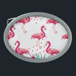 Tropical flamingo and leaves, summer pattern. belt buckle<br><div class="desc">Tropical seamless pattern with colorful pink flamingo and leafs.Summer Vintage background.Textile texure
Colorful flamingo and leafs dance in rhythm. Summer's tropical embrace.
Tropical vibes with pink flamingos. Summer's vibrant embrace.
pattern,  flamingo,  seamless,  background,  illustration,  texture,  summer,  fashion,  nature,  plant,  tropical,  fabric,  pink,  textile,  wildlife,  exotic,  leafs,  textile texture,  wild</div>