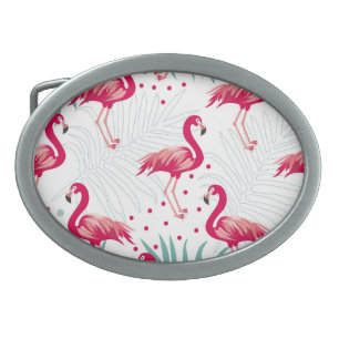 Tropical flamingo and leaves, summer pattern. belt buckle