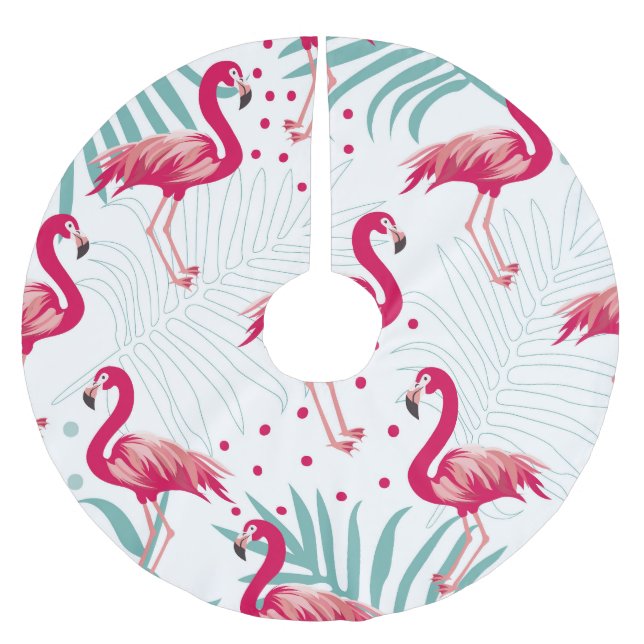 Tropical flamingo and leaves, summer pattern. brushed polyester tree skirt (Front)