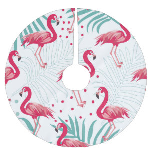 Tropical flamingo and leaves, summer pattern. brushed polyester tree skirt