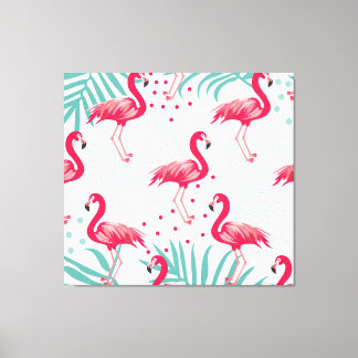 Tropical flamingo and leaves, summer pattern. canvas print