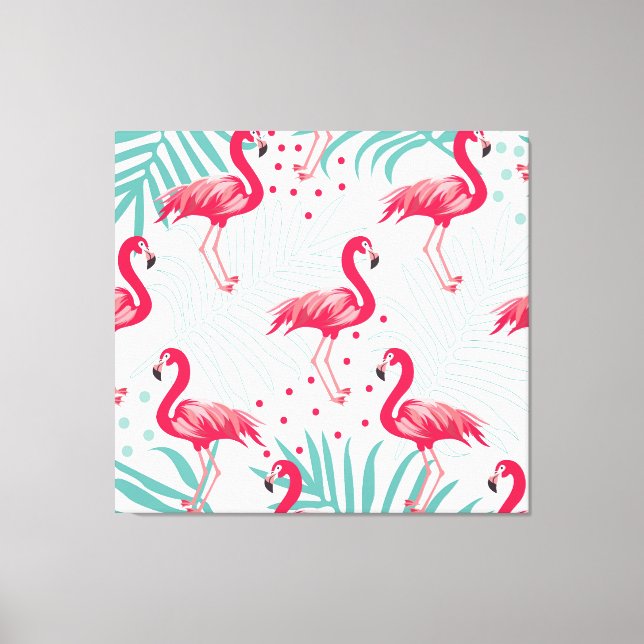 Tropical flamingo and leaves, summer pattern. canvas print (Front)