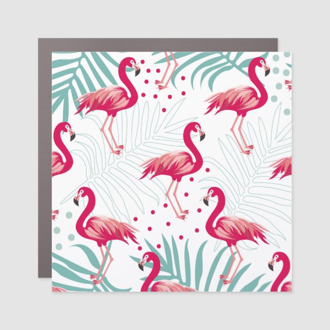 Tropical flamingo and leaves, summer pattern. car magnet (Front)