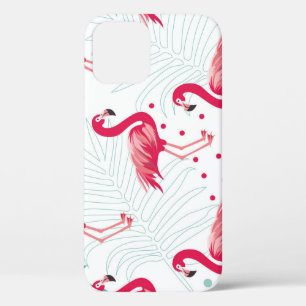 Tropical flamingo and leaves, summer pattern. iPhone 12 case