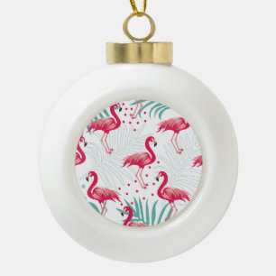 Tropical flamingo and leaves, summer pattern. ceramic ball christmas ornament