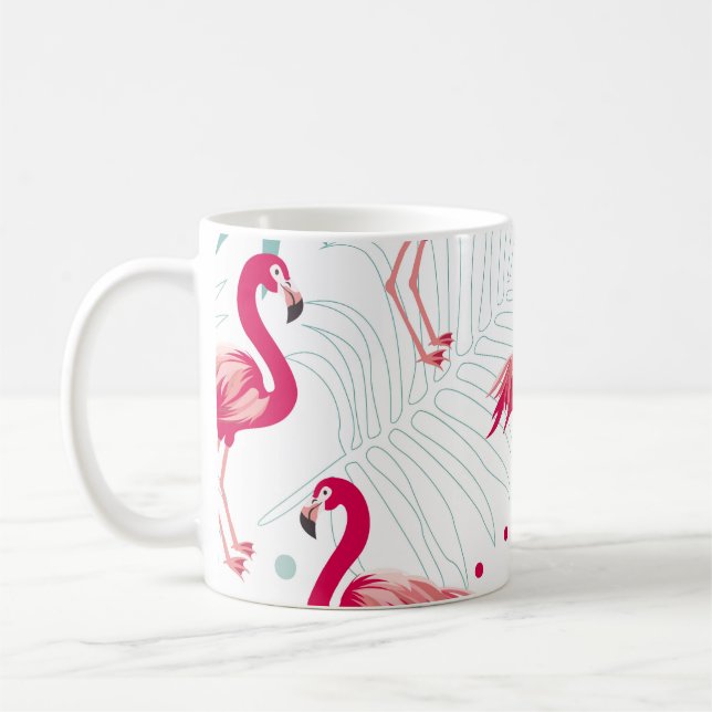 Tropical flamingo and leaves, summer pattern. coffee mug (Left)