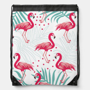 Tropical flamingo and leaves, summer pattern. drawstring bag