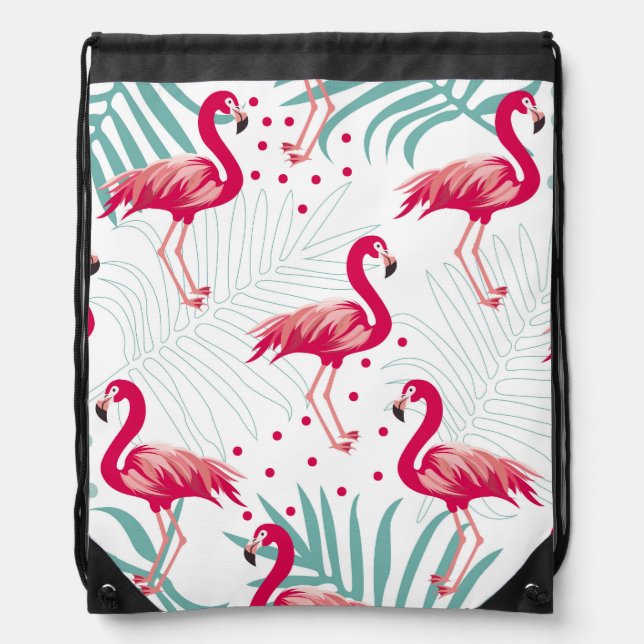 Tropical flamingo and leaves, summer pattern. drawstring bag (Front)