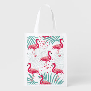 Tropical flamingo and leaves, summer pattern. grocery bag