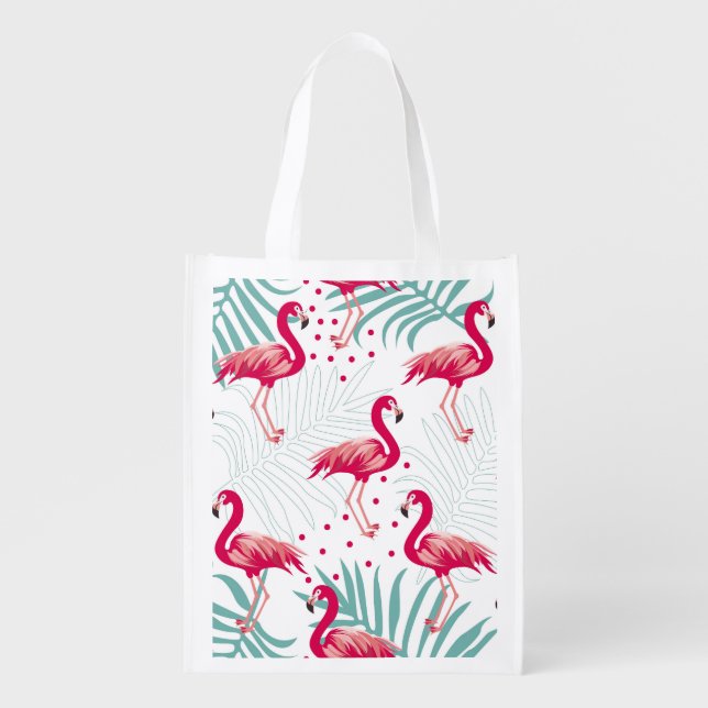 Tropical flamingo and leaves, summer pattern. grocery bag (Front)