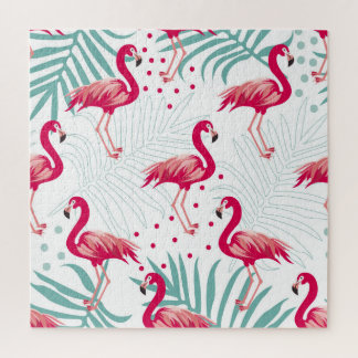 Tropical flamingo and leaves, summer pattern. jigsaw puzzle