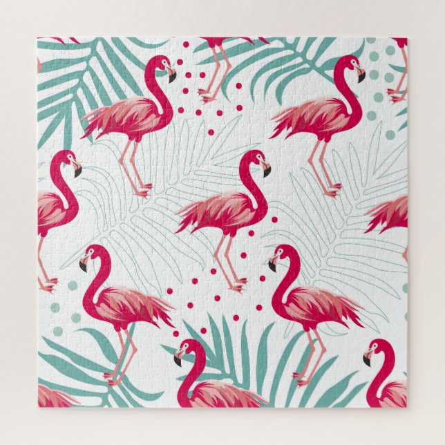 Tropical flamingo and leaves, summer pattern. jigsaw puzzle (Vertical)