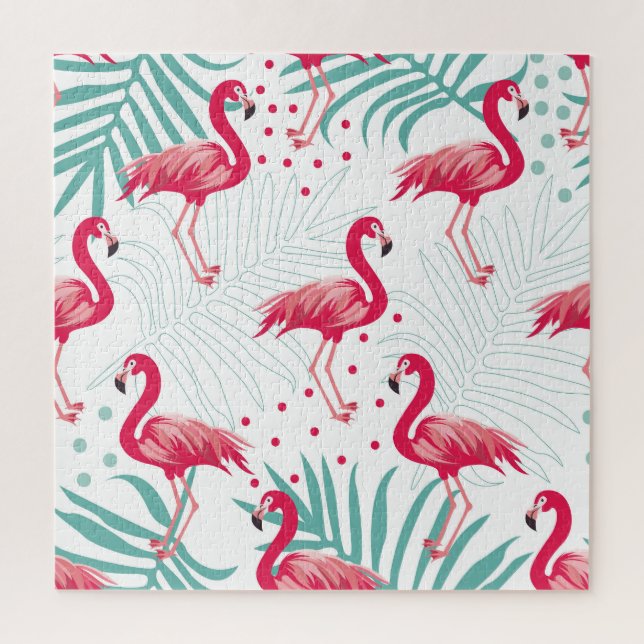 Tropical flamingo and leaves, summer pattern. jigsaw puzzle (Vertical)