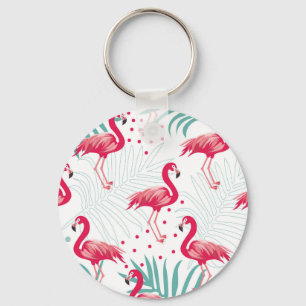 Tropical flamingo and leaves, summer pattern. keychain